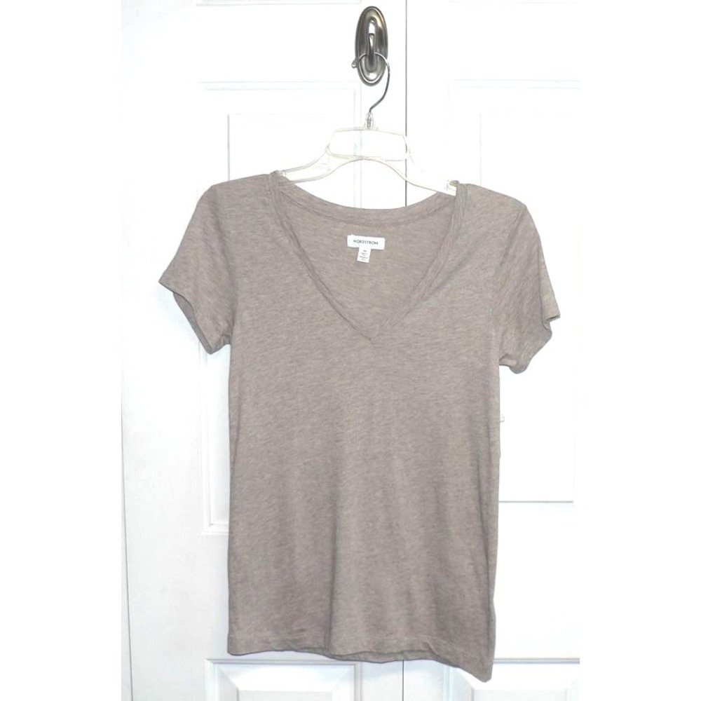 Nordstrom Everyday V-Neck Short Sleeve Tencel Pima Cotton‎ Blend Tee Neutral XS